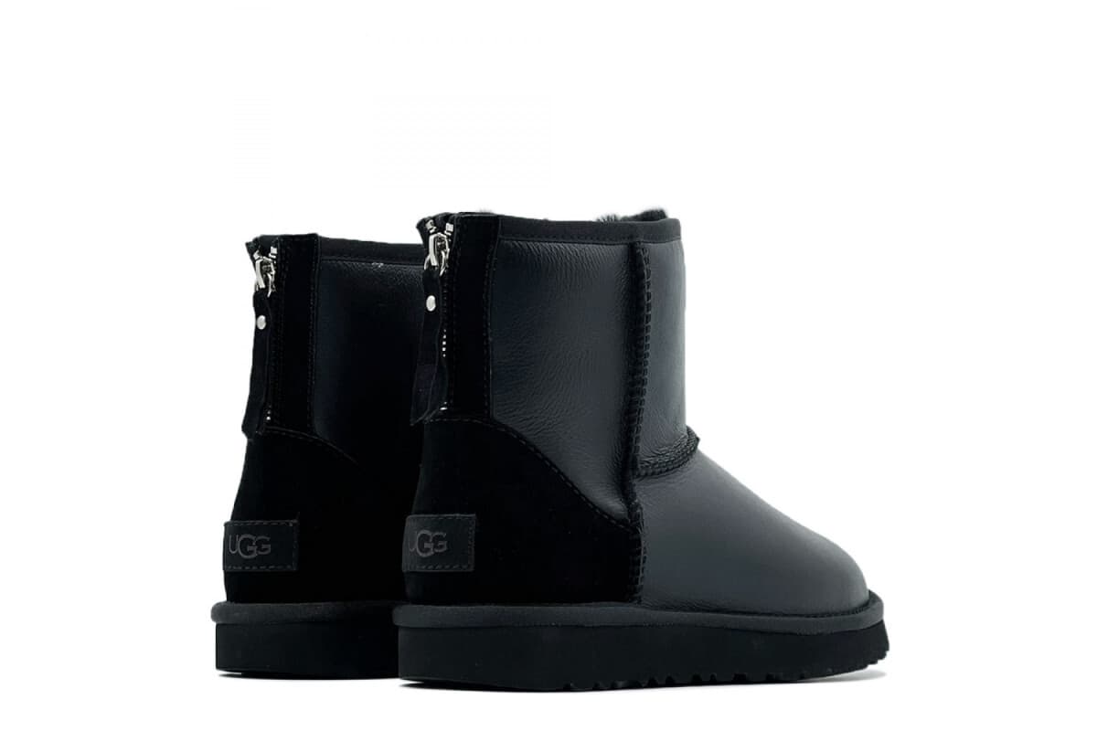 UGG Classic Mini Zip Metallic Black (без камней) Чёрный — фото 1